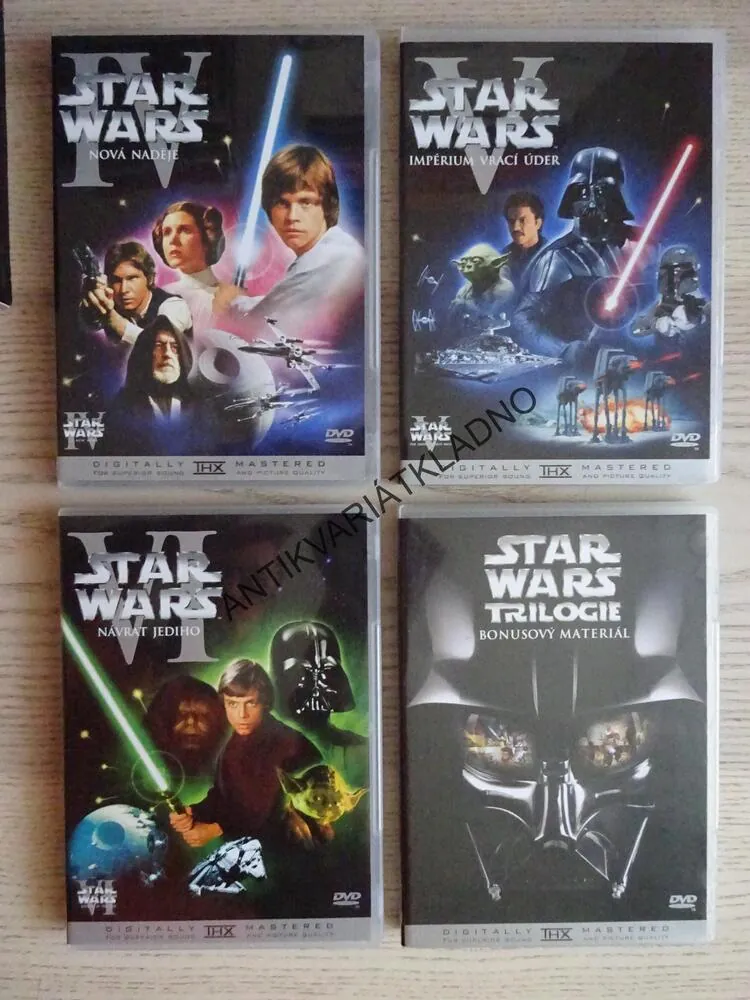 STAR WARS, NOVÁ NADĚJE, IMPÉRIUM VRACÍ ÚDER, NÁVRAT JEDIHO + BONUSOVÝ MATERIÁL, 4X DVD FILM