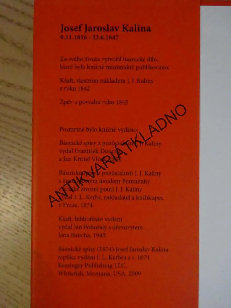 ROMANTIKA V POEZII JOSEFA JAROSLAVA KALINY, **an