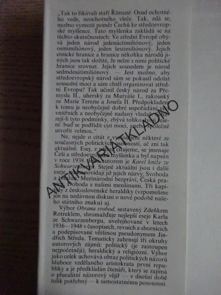 OBRANA SVOBOD, KAREL KNÍŽE ZE SCHWARZENBERGU, **an