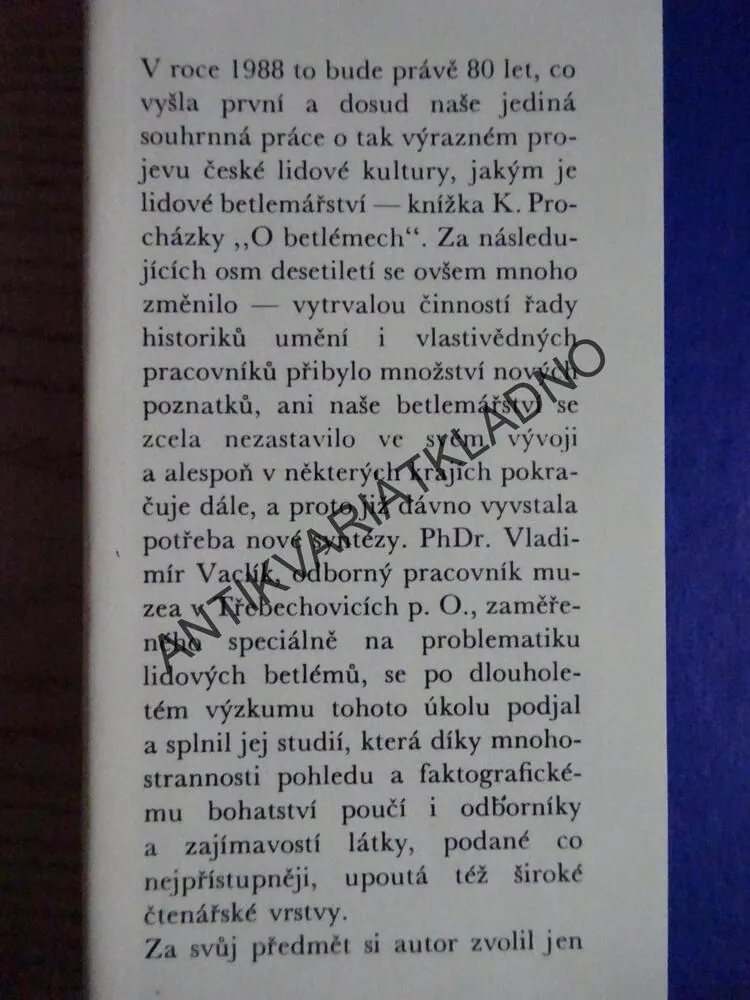 LIDOVÉ BETLÉMY V ČECHÁCH A NA MORAVĚ, VLADIMÍR VACLÍK, **an