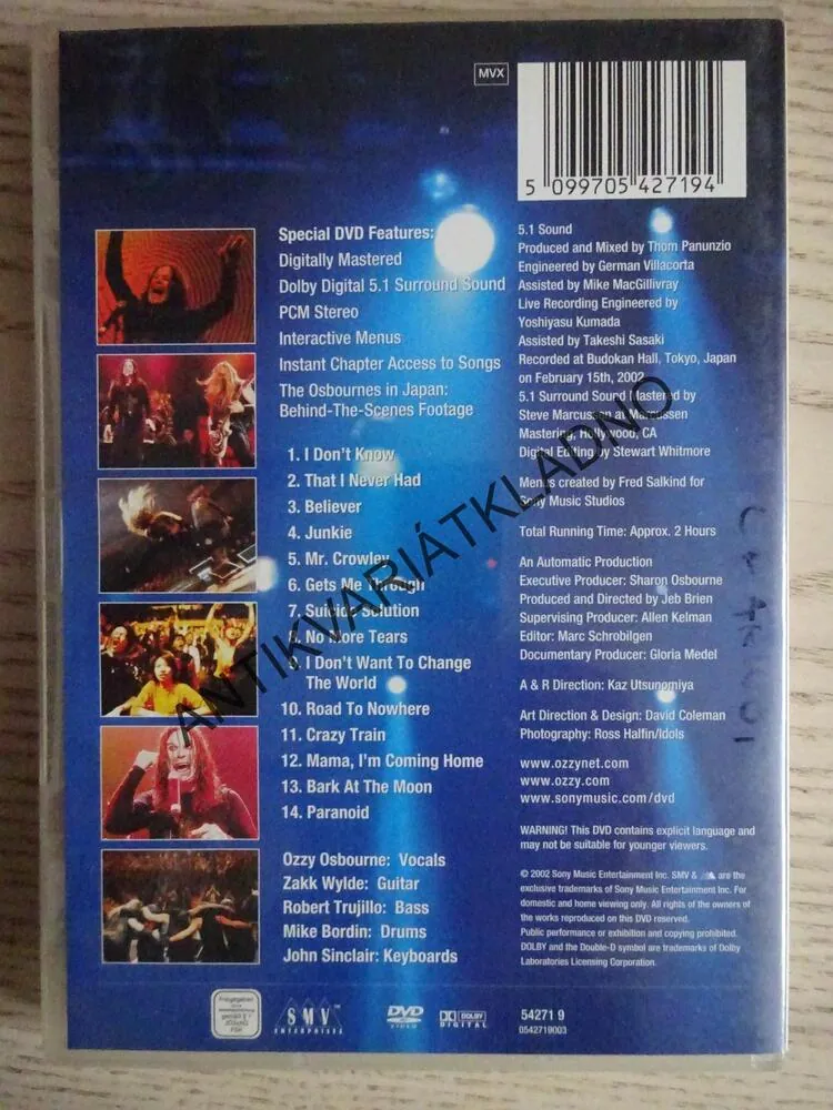 OZZY OSBOURNE, LIVE AT BUDOKAN, DVD HUDBA