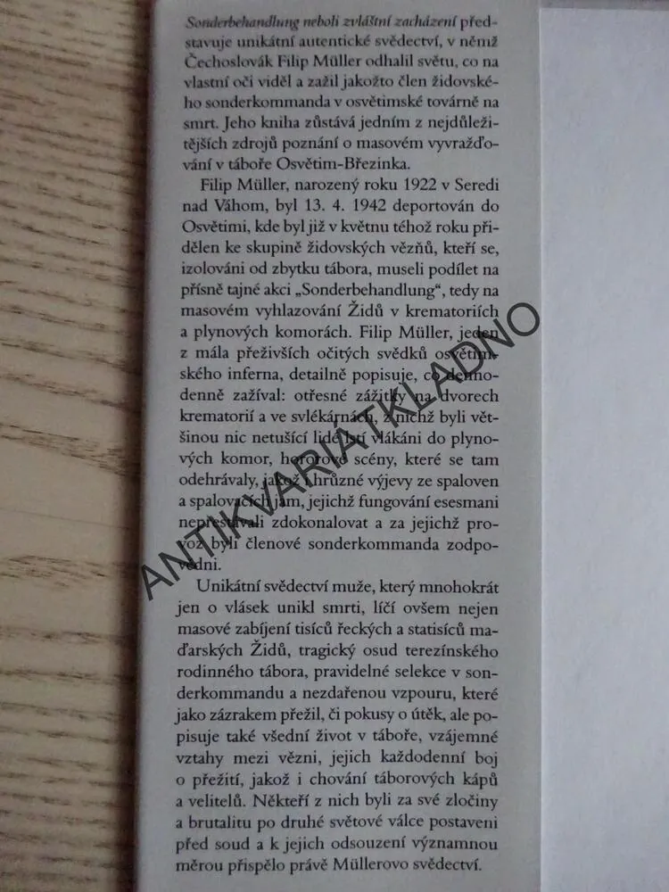 SONDERBEHANDLUNG NEBOLI ZVLÁŠTNÍ ZACHÁZENÍ, FILIP MÜLLER, **an