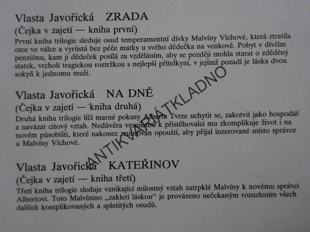ČEJKA V ZAJETÍ, 1-3, VLASTA JAVOŘICKÁ, **an