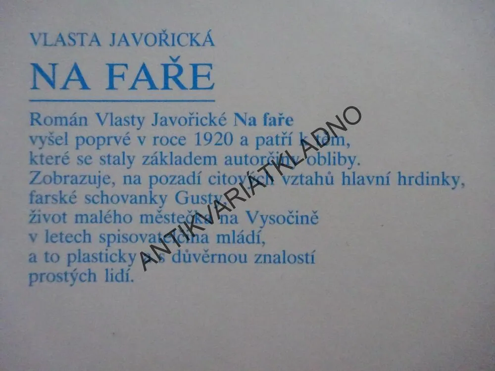 NA FAŘE, VLASTA JAVOŘICKÁ, **an