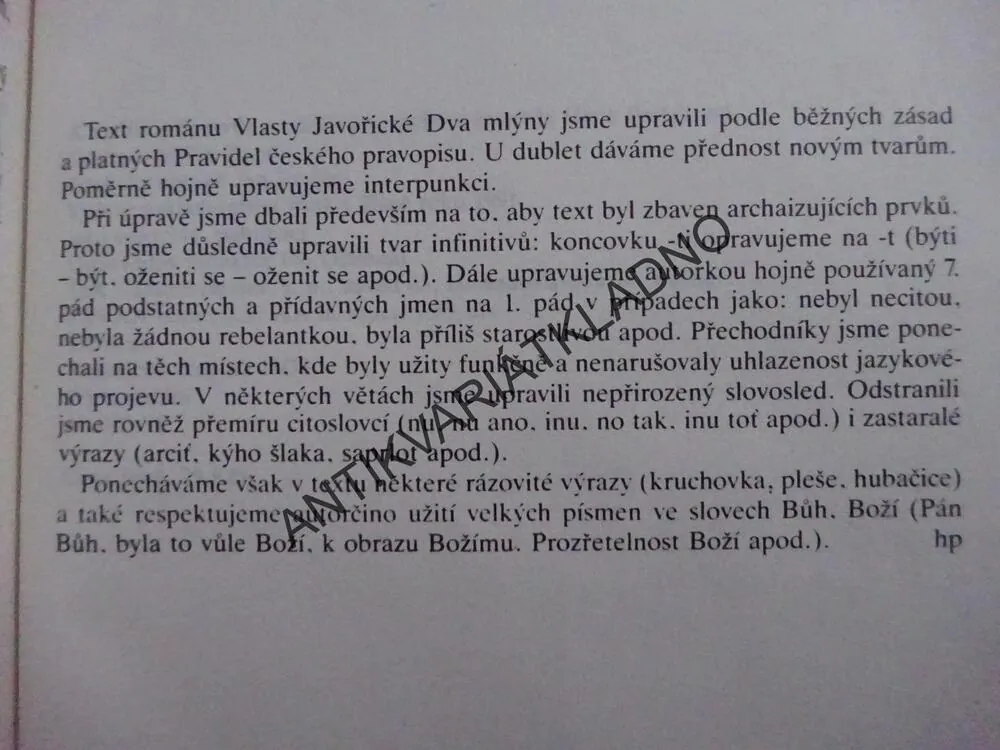 DVA MLÝNY, VLASTA JAVOŘICKÁ, **an