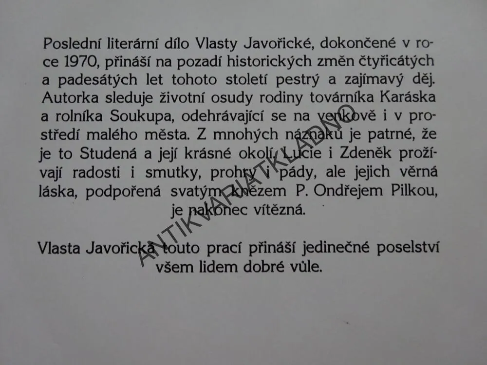 VÍTĚZNÁ LÁSKA, VLASTA JAVOŘICKÁ, **an