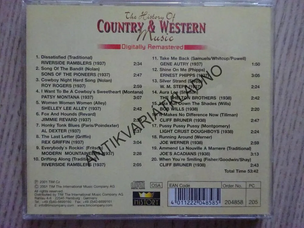 THE HISTORY OF COUNTRY AND WESTERN MUSIC, 6., CD HUDBA