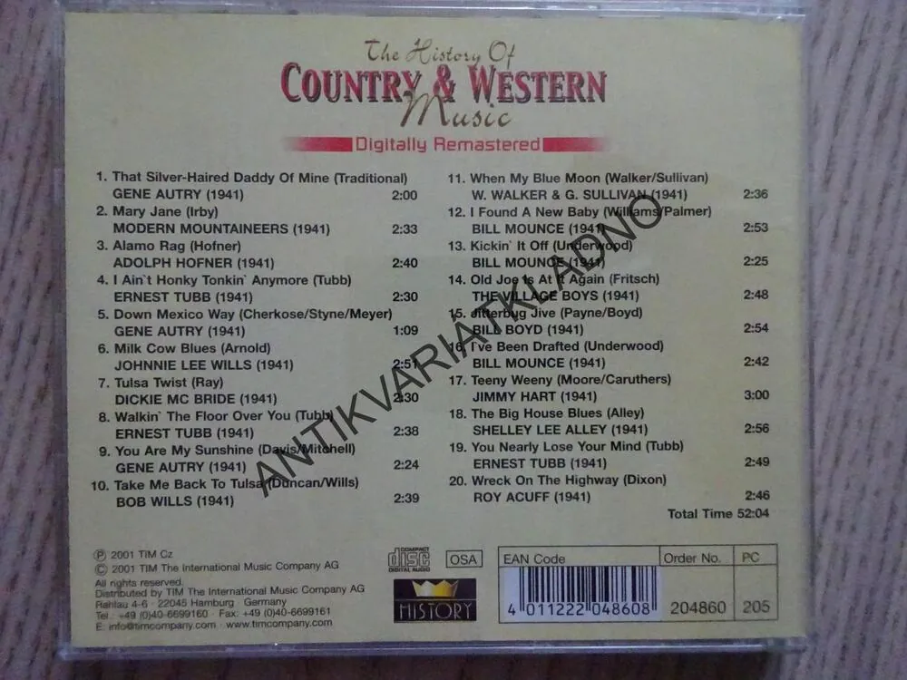 THE HISTORY OF COUNTRY AND WESTERN MUSIC, 8., CD HUDBA