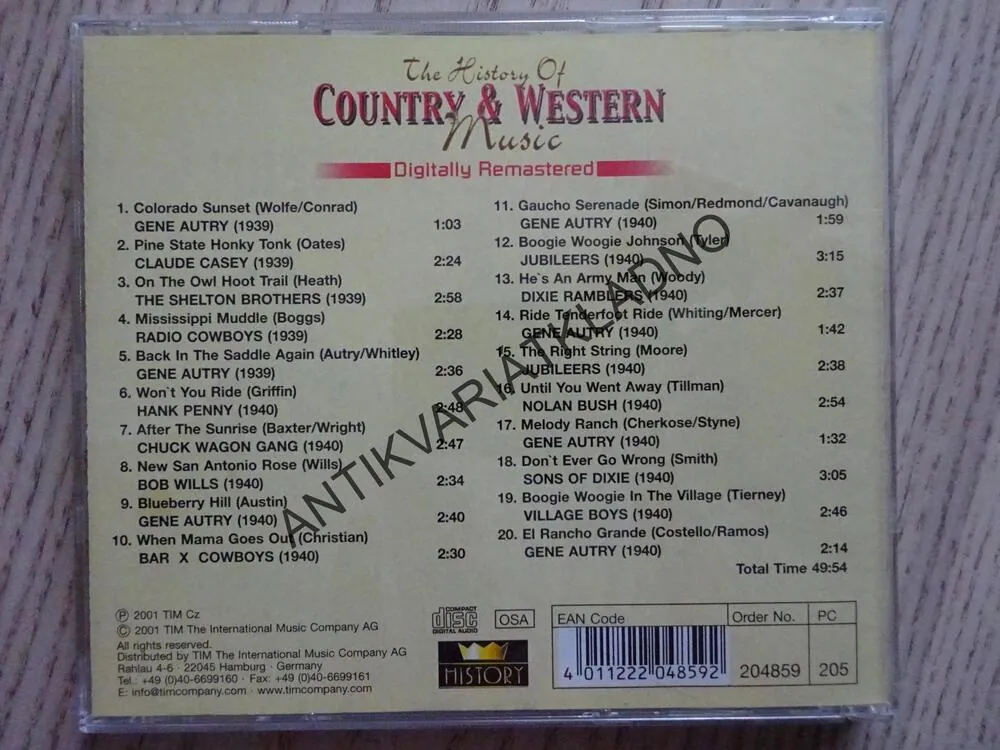THE HISTORY OF COUNTRY AND WESTERN MUSIC, 7., CD HUDBA