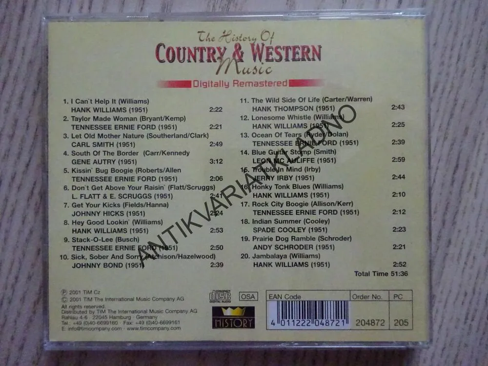 THE HISTORY OF COUNTRY AND WESTERN MUSIC, 20., CD HUDBA