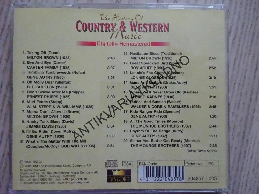 THE HISTORY OF COUNTRY AND WESTERN MUSIC, 5., CD HUDBA