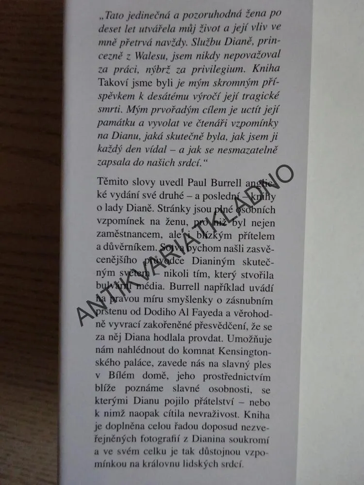 TAKOVÍ JSME BYLI, VZPOMÍNKY NA DIANU, PAUL BURRELL, PRINCEZNA DIANA, **an