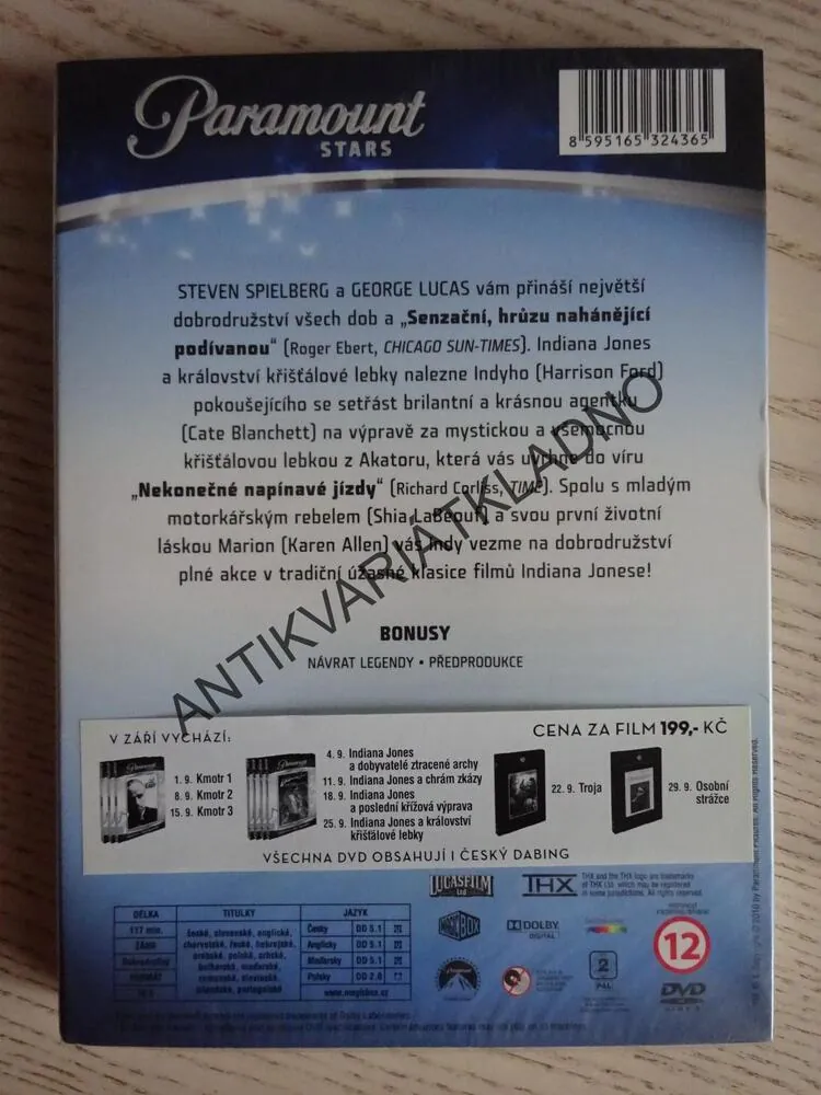 INDIANA JONES A KRÁLOSTVÍ KŘIŠŤÁLOVÉ LEBKY, DVD FILM
