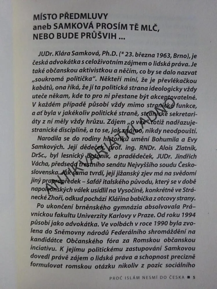 PROČ ISLÁM NESMÍ DO ČESKA, KLÁRA SAMKOVÁ, **an