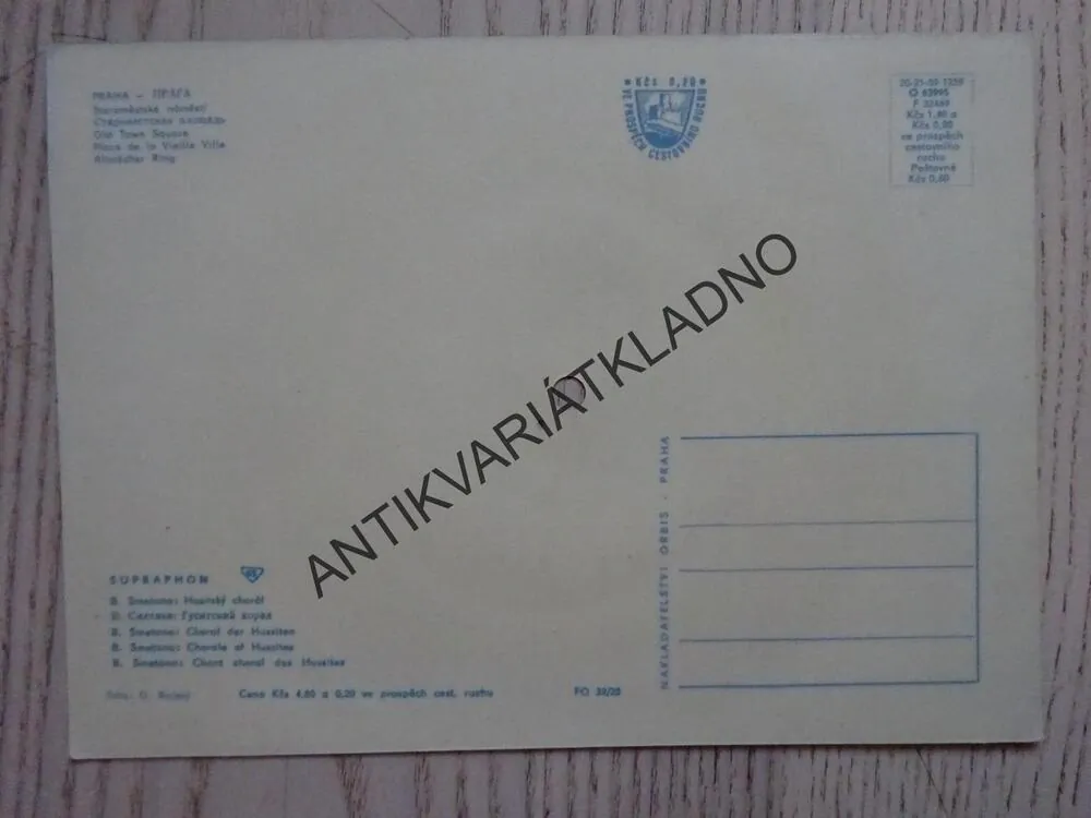 REKLAMNÍ ČTVERCOVÁ GRAMODESKA, B. SMETANA, HUSTISKÝ CHORÁL, PRAHA