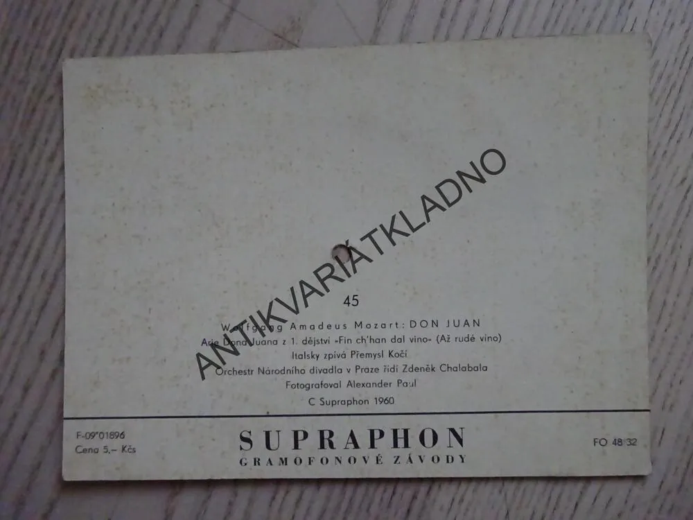 REKLAMNÍ ČTVERCOVÁ GRAMODESKA, WOLFGANG AMADEUS MOZART, DON JUAN