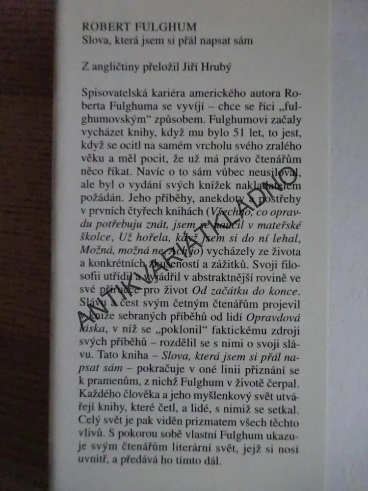 SLOVA, KTERÁ JSEM SI PŘÁL NAPSAT SÁM, ROBERT FULGHUM, **an