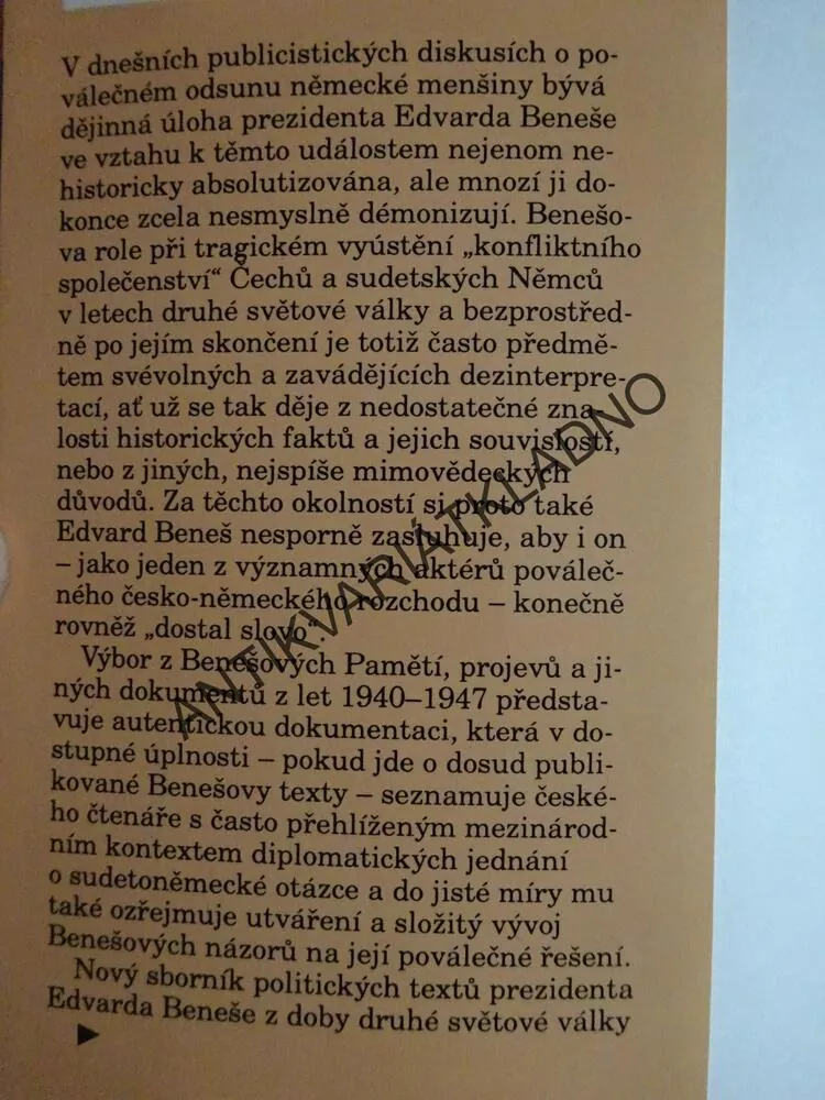 ODSUN NĚMCŮ Z ČESKOSLOVENSKA, EDVARD BENEŠ, **an