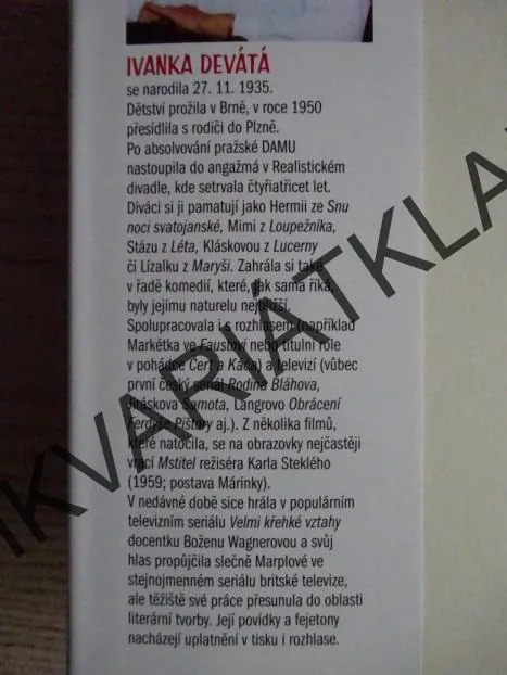 JAK JSEM SE ZBLÁZNILA, IVANKA DEVÁTÁ, **an
