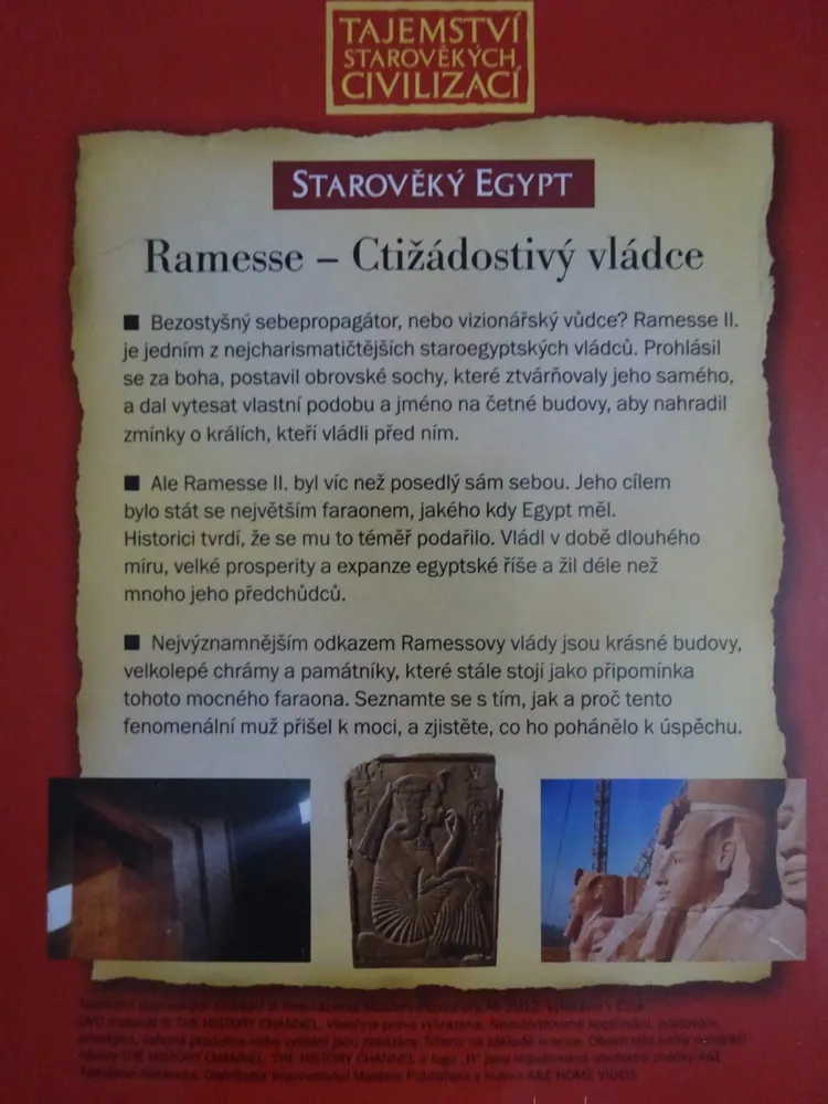 RAMESSE, CTIŽÁDOSTIVÝ VLÁDCE, DVD FILM DOKUMENT