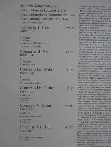 JOHANN SEBASTIAN BACH, BRANIBORSKÉ KONCERTY, LP