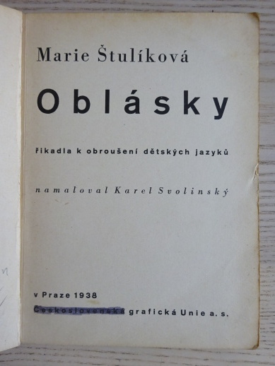 OBLÁSKY, MARIE ŠTULÍKOVÁ, 1938, SVOLINSKÝ, **an