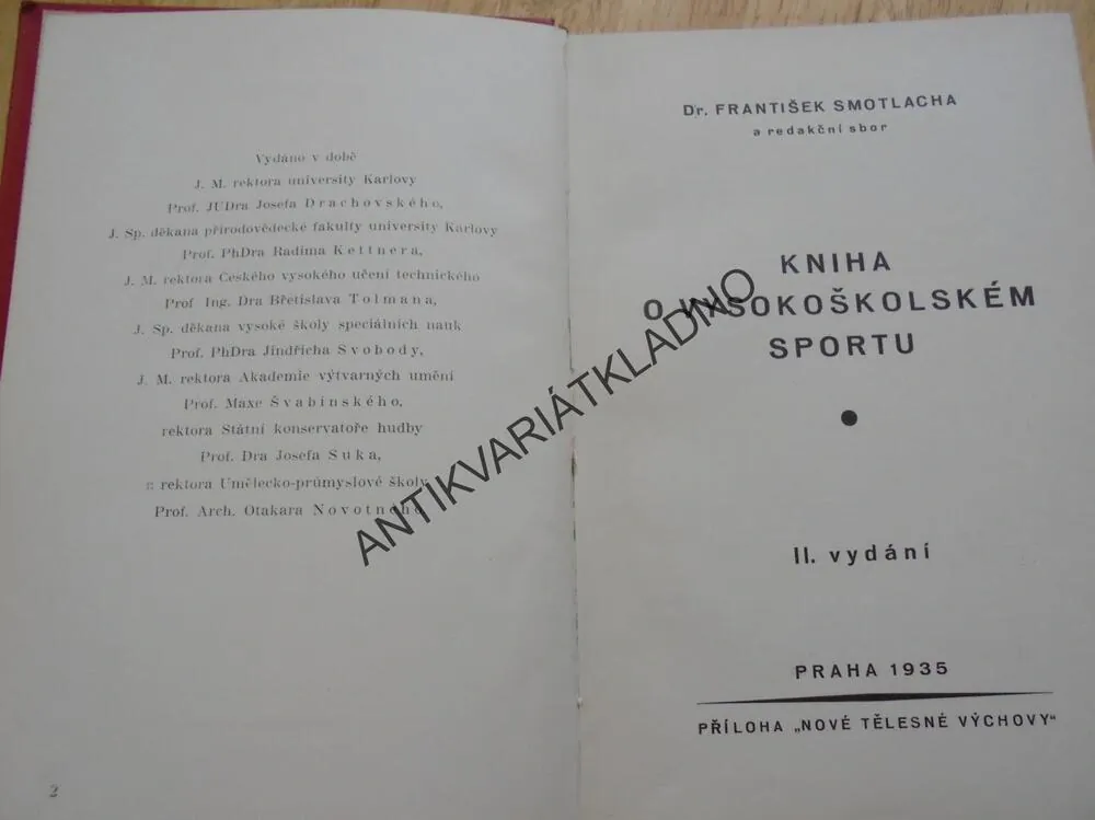 KNIHA O VYSOKOŠKOLSKÉM SPORTU, 1935, SMOTLACHA, **an