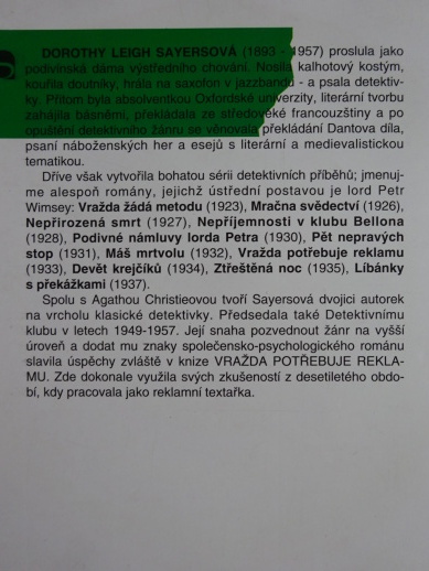 VRAŽDA POTŘEBUJE REKLAMU, DOROTHY SAYERSOVÁ, **an