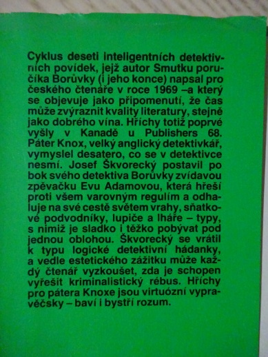 HŘÍCHY PRO PÁTERA KNOXE, JOSEF ŠKVORECKÝ, **an