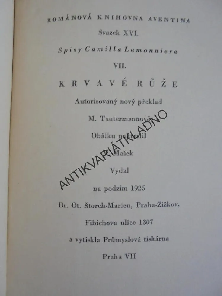 KRVAVÉ RŮŽE, CAMILLE LEMONNIER, **an