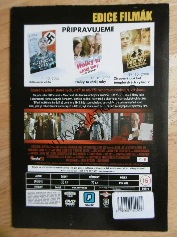 BOJOVALA PROTI HITLEROVI, SOPHIE SCHOLL POSLEDNÍ DNY, DVD FILM