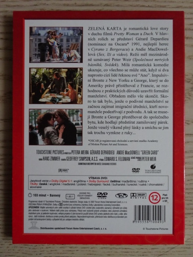ZELENÁ KARTA, GERÁRD DEPARDIEU, DVD FILM