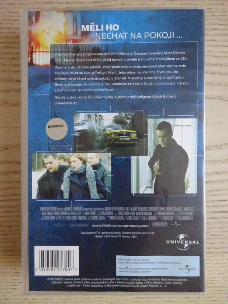 BOURNŮV MÝTUS, MATT DAMON, VHS VIDEOKAZETA