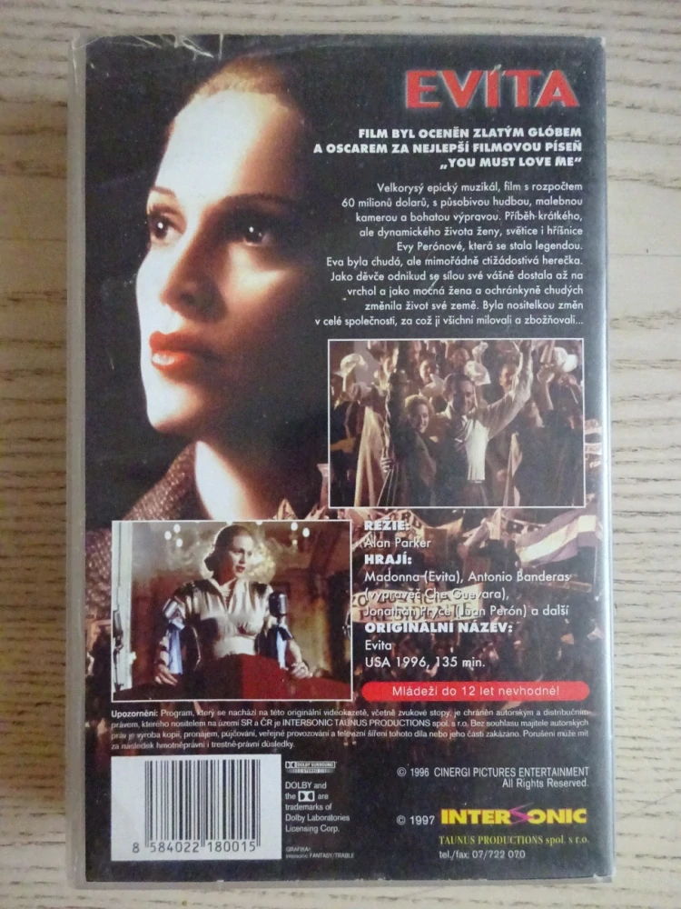 EVITA, MADONNA, BANDERAS, VHS VIDEOKAZETA