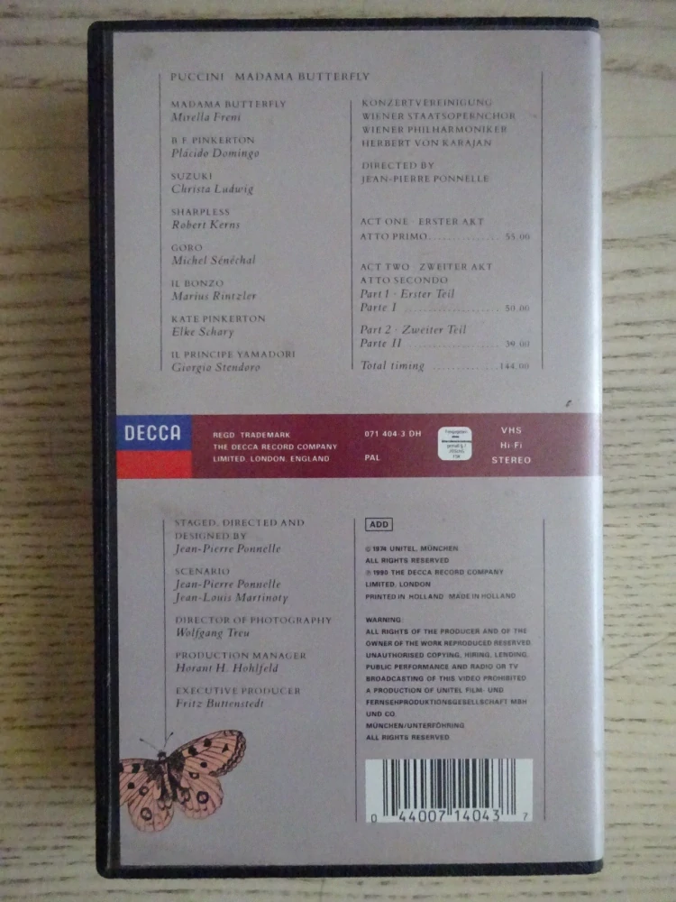 MADAMA BUTTERFLY, OPERA PUCCINI, VHS HUDBA