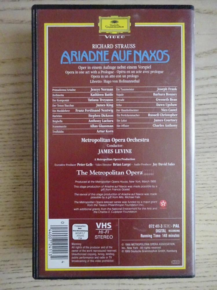 METROPOLITNÍ OPERA: ARIADNE AUF NAXOS, OPERA RICHARD STRAUSS, VHS HUDBA