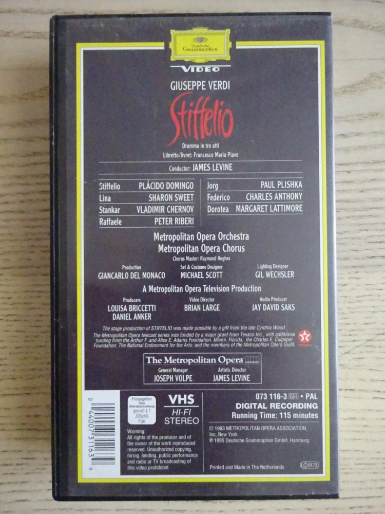 METROPOLITNÍ OPERA: STIFFELIO, OPERA GIUSEPPE VERDI, VHS HUDBA