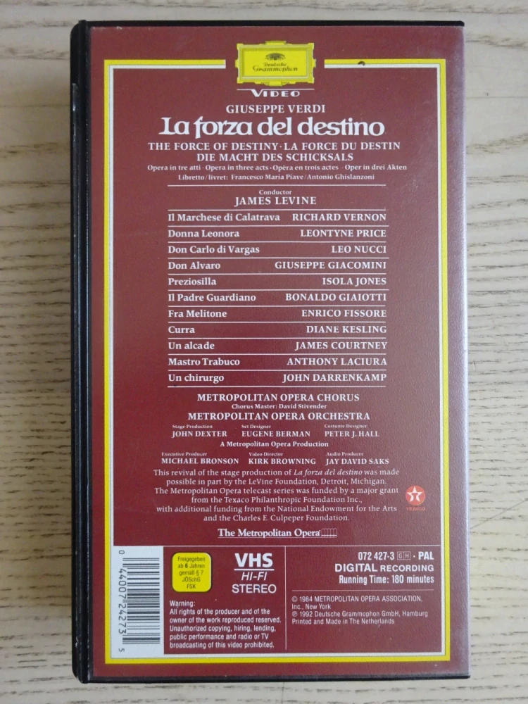 METROPOLITNÍ OPERA: MOC OSUDU, OPERA GIUSEPPE VERDI, VHS HUDBA