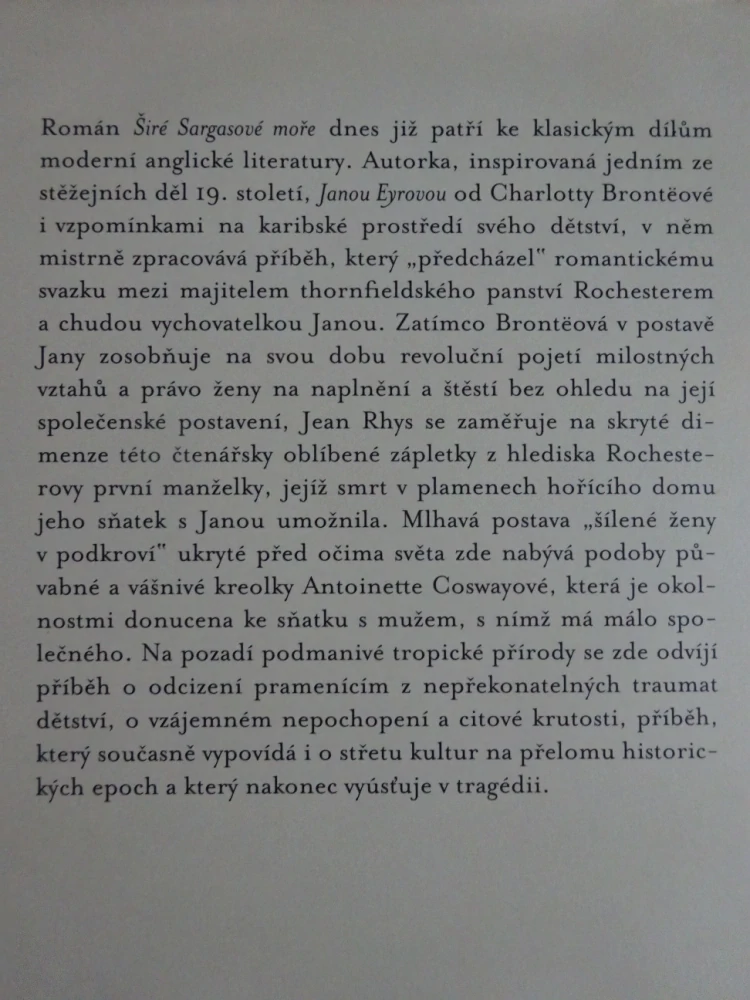 ŠIRÉ SARGASOVÉ MOŘE, JEAN RHYS, **an