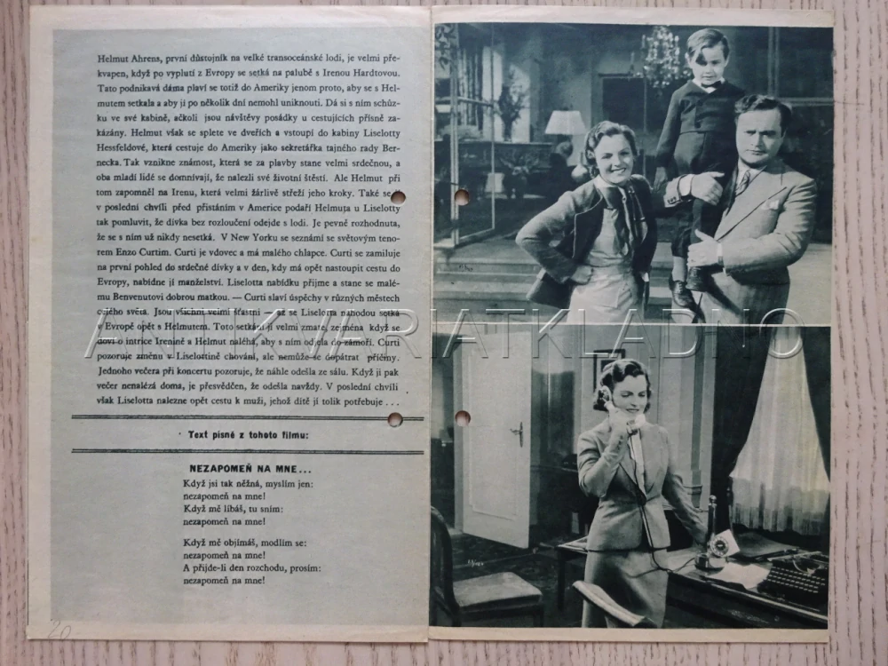 NEZAPOMEŇ NA MNE!, B. GIGLI, BIO PROGRAM Č. 293, 1935