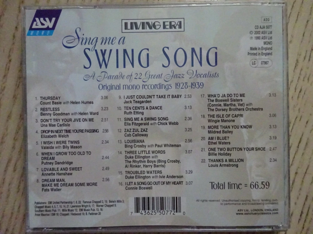 SING ME A SWING SONG, CD HUDBA