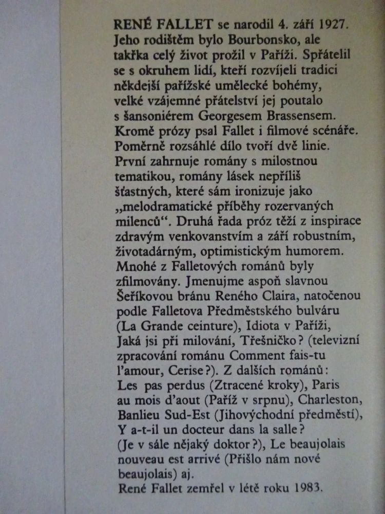 ZELŇAČKA, RENÉ FALLET, RENČÍN, **an