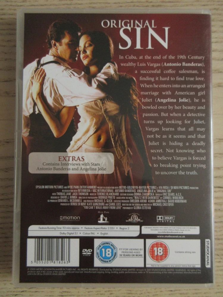 SEDMÝ HŘÍCH, A. BANDERAS, A. JOLIE, GB OBAL, ČESKÁ VERZE, DVD FILM