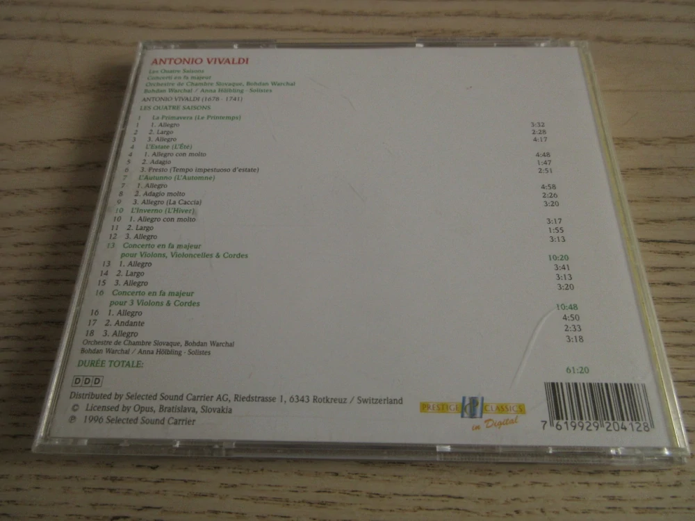 LES QUATRE SAISONS,ANTONIO VIVALDI, CD VÁŽNÁ HUDBA