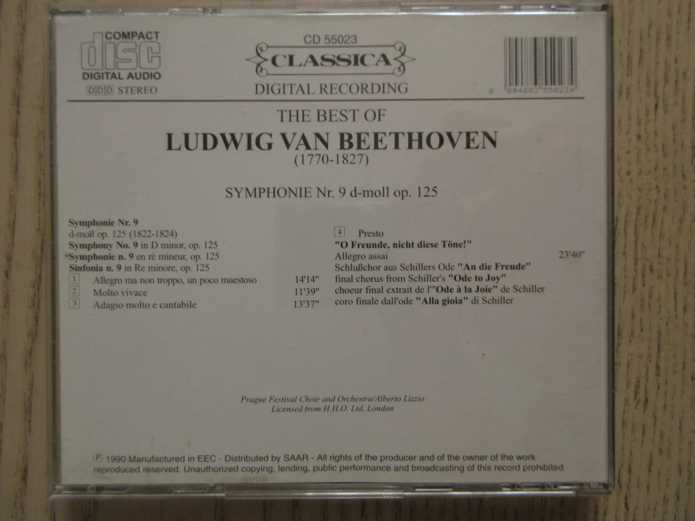 LUDWIG VAN BEETHOVEN, SYMPHONIE NR.9., D-MOLL, OP. 125, CD VÁŽNÁ HUDBA