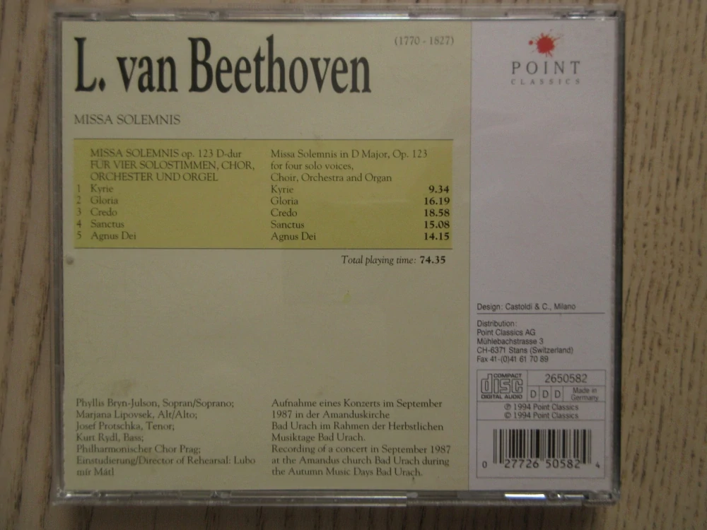 LUDWIG VAN BEETHOVEN, MISSA SOLEMNIS, CD VÁŽNÁ HUDBA