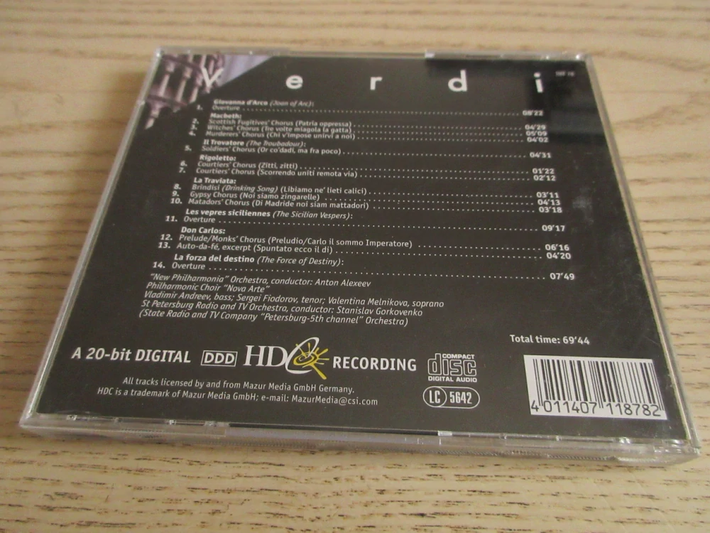 VERDI, CHOIRS, AND OVERTURES, CD VÁŽNÁ HUDBA