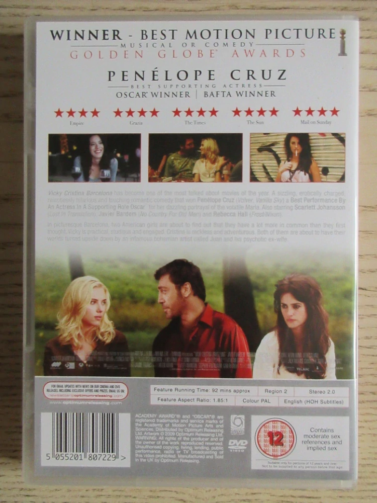 VICKY CRISTINA BARCELONA, P. CLARKSON, K. DUNN, GB OBAL, ČESKÁ VERZE, DVD FILM