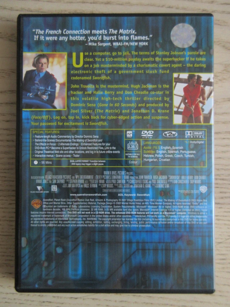 SWORDFISH: OPERACE HACKER, J. TRAVOLTA, H. JACKMAN, D. CHEADLE, DVD FILM