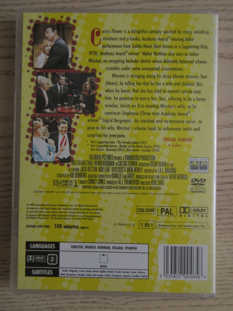 KAKTUSOVÝ KVĚT, W. MATTHAU, I. BERGMAN, G. HAWN, DVD FILM